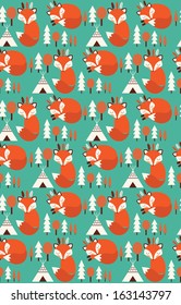 cute seamless pattern with indian fox. vector illustration