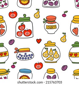 Cute seamless pattern with the jam jars. Simple background with jam jars for decoration.