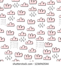 Cute seamless pattern for kids, baby apparel, fabric, textile, wallpaper, bedding, swaddles with stars, clouds, hearts, moon