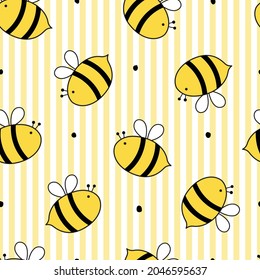 Cute seamless pattern for kids cartoon animal with bee and striped background Children's style hand-drawn design. Use for printing, wallpaper, gift wrapping, textiles, vector illustrations.