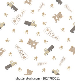 Cute seamless pattern for kids design, gift wrap, fabrics,  wallpaper, stationery and more.  Vector graphics. Monochrome
