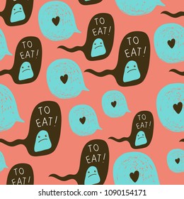 Cute seamless pattern for kids. "I love to eat". For t-shirt design, cover, poster, gift paper, fabric, background and others.