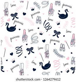 Cute seamless pattern for kids.Ballerina shoes drawing.Vector illustration design for fashion fabrics, textile graphics, prints, wallpapers and other uses.