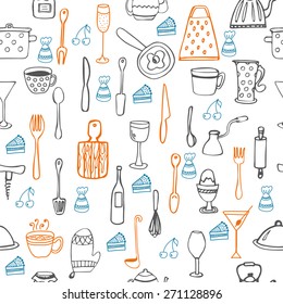 Cute seamless pattern with kitchen equipments