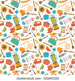 Cute seamless pattern with kitchen tools. Cooking utensils background. Vector illustration