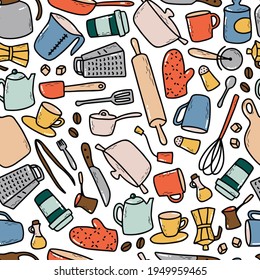 cute seamless pattern with kitchen ware for kitchen decor, wrapping paper, wallpaper, textile prints, etc. EPS 10