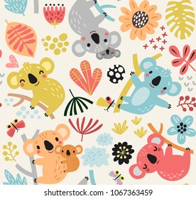 Cute seamless pattern with koala