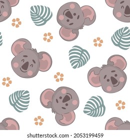 Nahtloses Muster mit Koala für Kinder. Stock-Vektorgrafik. Muster für Textilien, Umschlagpapier, Stoffe, Postkarten auf weißem Hintergrund.