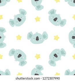 Cute seamless pattern with koalas. Tender and soft pastel colors. For baby prints, textiles