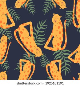 Cute seamless pattern with leopards.Vector illustration in cartoon style.