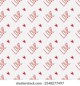 Cute seamless pattern with lettering love and little heart. Vector Pastel background. Valentines day and love