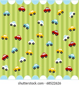 Cute seamless pattern with little cars , baby card