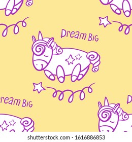 Cute seamless pattern with little cartoon pony and stars, vector texture