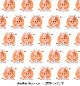 Cute seamless pattern little cow design on white background