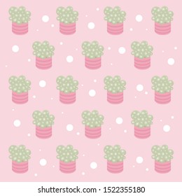 Cute seamless pattern of little flower vases. Adorable vector illustration!