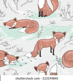 cute seamless pattern with little foxes fox