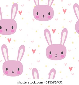 Seamless Pattern Cute Cartoon Bunny Face Stock Vector (Royalty Free ...