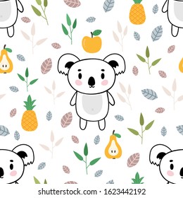Cute seamless pattern with little koala bear. Childish background with funny characters. Vector illustration
