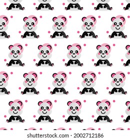 Cute seamless pattern little panda design on white background