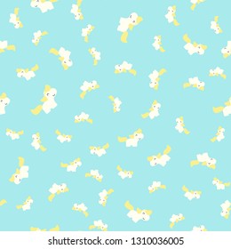 Cute seamless pattern with little ponies on blue background. New vector image