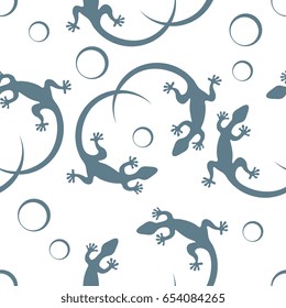Cute seamless pattern with lizards and circles. Design for poster or print.