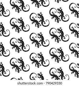 Cute seamless pattern with lizards vector illustration