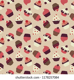 Cute seamless pattern with a lots of cupcakes