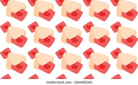 Lindo patrón de amor sin fisuras con sobres, correo, en segundo plano. Ilustración de dibujos animados. Diseño del Día de San Valentín para papel impreso y textil, papel tapizado, papel envolvente