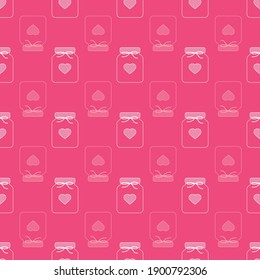 Cute Seamless Pattern with Love Heart on Mason Jar. Perfect for Valentines Day Theme. 