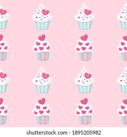 Cute seamless pattern with lovely cupcakes. Great for birthday theme, baby fabric, textile, wallpaper, wrapping paper, invitation cards etc. Sweets. Kids cartoon vector background. Pastel Colors.