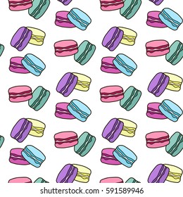 Cute seamless pattern with macaroons. French sweets. Colorful macaroon. Vector background. 