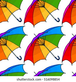 Cute seamless pattern made of hand drawn colorful umbrellas.