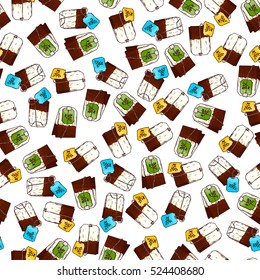 Cute Seamless Pattern Made Of Hand Drawn Tea Bags.