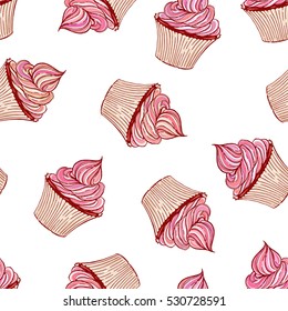 Cute seamless pattern made of hand drawn cakes.
