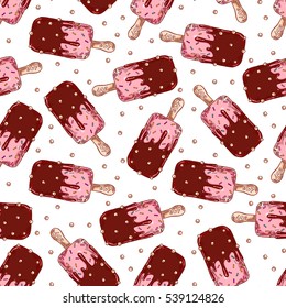 Cute seamless pattern made of hand drawn ice creams. Pretty birthday or valentine pattern.