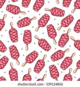 Cute seamless pattern made of hand drawn ice creams. Pretty birthday or valentine pattern.