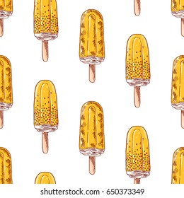 Cute seamless pattern made of hand drawn ice creams. Pretty birthday or valentine pattern.