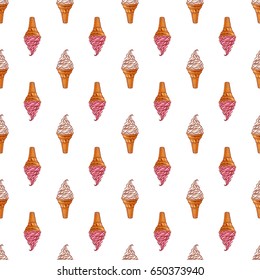 Cute seamless pattern made of hand drawn ice creams. Pretty birthday or valentine pattern.