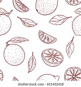 Cute seamless pattern made of hand drawn lemons, limes and leaves.