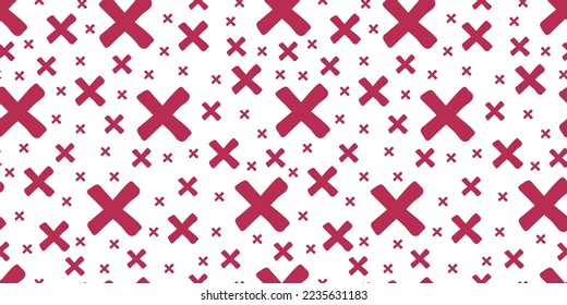 Patrón perfecto con cruces magenta aisladas en blanco. Ilustración simple del doodle vectorial para tela, textil, raspado, papel de envoltura de regalo, impresión, afiche, banner. Color del año 2023.