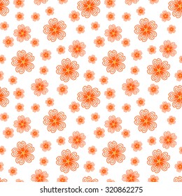 Cute seamless pattern with many repeating orange flowers, on the white (transparent)  background. Vector illustration  eps 10