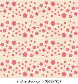Cute seamless pattern with many repeating pink flowers, on the canvas background. Vector illustration  eps