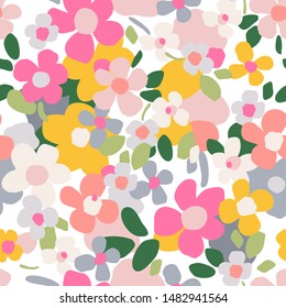 Cute seamless pattern with meadow flowers. Floral background for design and decoration of textiles, wallpapers