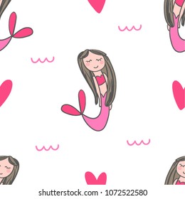 cute seamless pattern with mermaids - kid drawing style
