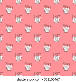 Cute seamless pattern with milk. Doodle background in vector.