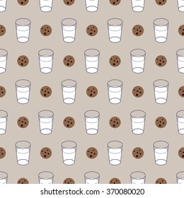 Cute seamless pattern with milk and oat cookies. Doodle food background in vector.
Illustration with glass of dairy drink ( milk, kefir, yogurt ) and pastries on isolated background. Natural foods
