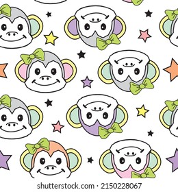 Cute seamless pattern with monkey vector illustration.