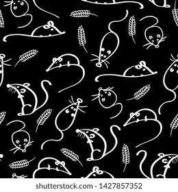 Cute seamless pattern with mouse and cheese. for paper, wrapping, fabrics. children background. artline, sketch style
