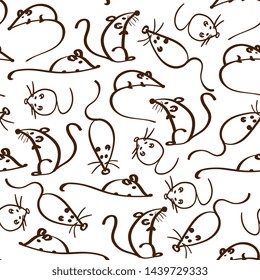 Cute seamless pattern with mouse and cheese. for paper, wrapping, fabrics. children background. artline, sketch style