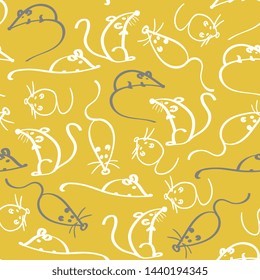 Cute seamless pattern with mouse and cheese. for paper, wrapping, fabrics. children background. artline, sketch style